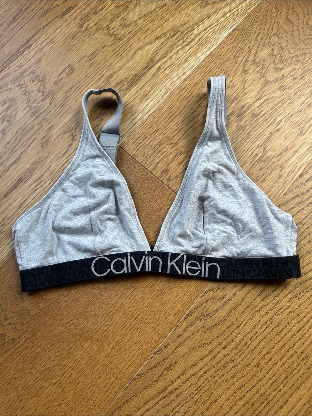 Calvin Klein Light Gray Triangle Bralette with Black Logo Band